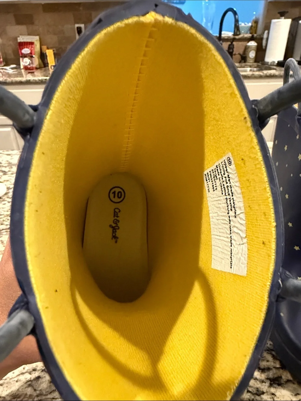 Cat & Jack Navy Rain Boots with Bright Yellow Lining